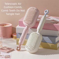 Blue Innovative Self-Cleaning Cushion Hairbrush - Retractable Bristle Detangling & Scalp Massager