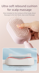 Blue Innovative Self-Cleaning Cushion Hairbrush - Retractable Bristle Detangling & Scalp Massager