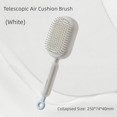 White Innovative Self-Cleaning Cushion Hairbrush - Retractable Bristle Detangling & Scalp Massager