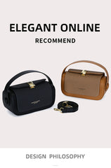 Black Elegant Top Handle Crossbody Bag - Structured PU Leather Box Purse for Women
