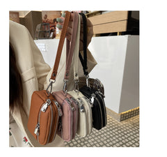 Olive Green Women's Mini Genuine Leather Coin Purse Double Zipper Organiser Multi-function Wristlet Wallet