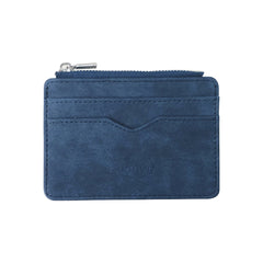 2 Pcs Blue Men's Slim Frosted PU Leather Card Holder Wallet with Zip Coin Pocket Multi-Card ID Case