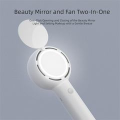 Black 2-in-1 Handheld Fan with LED Makeup Mirror - Portable USB Rechargeable Beauty Light Fan with Desktop Base - 3 Speed Quiet Airflow for Travel & Summer