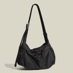 Black Large Capacity Nylon Tote Bag - Water Resistant Casual Shoulder Bag for Daily Use and Outdoor Activities