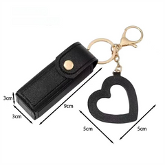 Pink Portable Lipstick Case with Heart Mirror & Keychain – Cute PU Leather Holder (3-Pack)