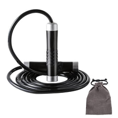 Black Weighted Jump Rope for Workout Fitness - Thick 9mm Cable for Intense Fitness, Strength & Cardio Workout