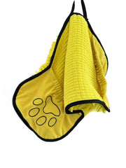 Yellow Super Absorbent Pet Drying Towel with Hand Pockets Soft Chenille Microfiber Dog Bath Towel Quick Dry for Cats and Dogs after Grooming or Beach