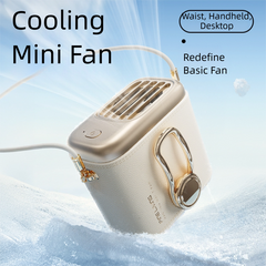 White Portable Fan for Outdoor, Waist Clip, and Desktop Cooling