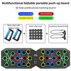 30-Hole Black Foldable Smart Push Up Board with Digital Counter/Timer, Resistance Bands for Full Body Home Workout