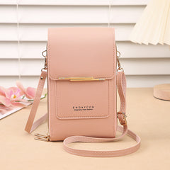 Blue Women's Cute Mini PU Leather Crossbody Phone Bag (19x12x4cm) - Touch Screen Window, Vertical Style