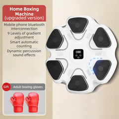 White 6-Target Sensor Smart Bluetooth Music Boxing Kit with Adult Gloves - Electronic Wall Punch Pad, Drill-Free & Detachable, Screen Counter, USB Rechargeable