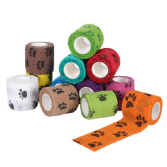 Pet Medical Therapy Self Adhesive Bandage Set(12 Volumes：7.5CM*4.5M) - Elastic Cute First Aid for Dogs and Cats & Humans, 12 Paw Colors
