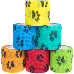 Pet Medical Therapy Self Adhesive Bandage Set(12 Volumes：7.5CM*4.5M) - Elastic Cute First Aid for Dogs and Cats & Humans, 12 Paw Colors