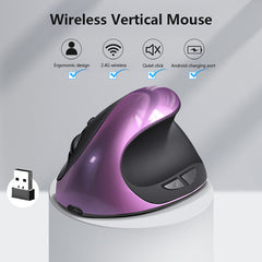 Purple 3rd Gen Vertical Wireless Mouse with USB-C Charging - Ergonomic 2.4G Silent Click Design for Office and Laptop Use