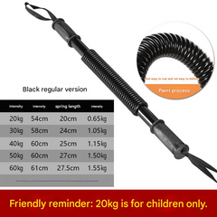 Black Power Twister Bar Upper Body Workout Equipment Chest Expander Arm Strengthener Spring Exerciser for Men Home Gym(20kg)