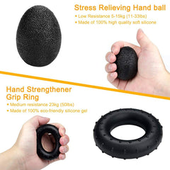 Black 5 in 1 Hand Grip Strengthener Kit Adjustable Resistance Finger Stretcher Stress Relief Ball and Grip Ring for Rehabilitation and Muscle Building