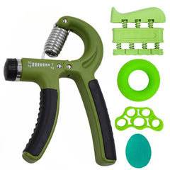 Green 5 in 1 Hand Grip Strengthener Kit Adjustable Resistance Finger Stretcher Stress Relief Ball and Grip Ring for Rehabilitation and Muscle Building