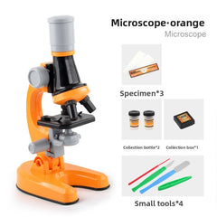 Orange Kids Biological Microscope Kit 100x 400x 1200x LED Magnification STEM Science Toy for School Students with Sample Slides