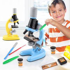 Orange Kids Biological Microscope Kit 100x 400x 1200x LED Magnification STEM Science Toy for School Students with Sample Slides