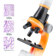 Yellow Kids Biological Microscope Kit 100x 400x 1200x LED Magnification STEM Science Toy for School Students with Sample Slides