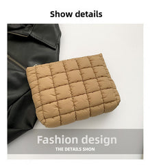 Black Puffer Makeup Bag Quilted Pouch Cosmetic Organizer Bag Soft Nylon Travel Toiletry Bag Zipper Handbag for Women
