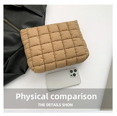 Black Puffer Makeup Bag Quilted Pouch Cosmetic Organizer Bag Soft Nylon Travel Toiletry Bag Zipper Handbag for Women