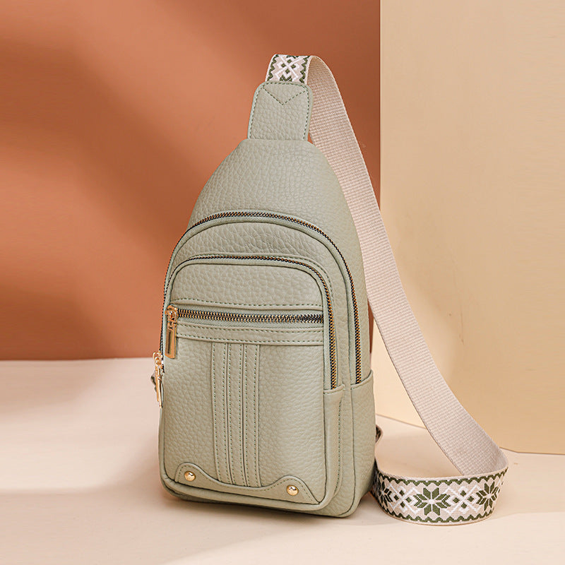 Women's Soft PU Leather Sling Bag Crossbody Chest Purse with Adjustable Boho Strap - Lightweight Multi-Pocket Shoulder Daypack for Travel & Daily Use - Light green