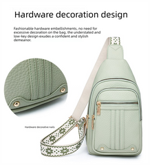 Women's Soft PU Leather Sling Bag Crossbody Chest Purse with Adjustable Boho Strap - Lightweight Multi-Pocket Shoulder Daypack for Travel & Daily Use - Light green