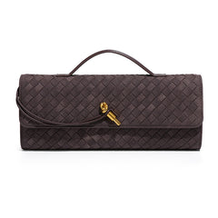 Retro Woven Baguette Handbag for Women Suede Texture PU Leather Shoulder Crossbody Bag Elegant Evening Clutch Coffee Brown