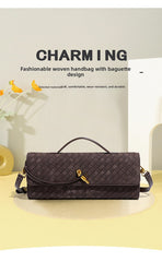 Retro Woven Baguette Handbag for Women Suede Texture PU Leather Shoulder Crossbody Bag Elegant Evening Clutch Warm gray