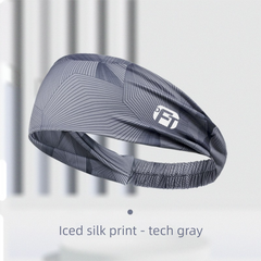 3 PCS Cooling Sports Headband Ice Silk Moisture Wicking Sweat Band for Running Gym & Yoga Non Slip White & Geometric Tech Pattern Black and Grey