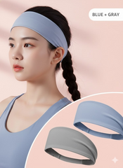 2 Pack Sports Headband with Silicone Sweat Guide Non-Slip Moisture Wicking Hair Band for Running Yoga Gym Fitness Quick Dry Breathable (Blue & Grey)