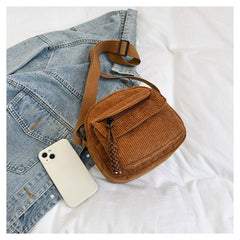 Corduroy Crossbody Bag Mini Messenger Shoulder Purse Adjustable Strap Vintage Style Casual Streetwear Phone Pouch Green