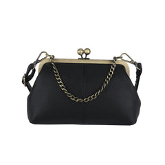 Black Retro Women's Shell Handbag - European Style Clip Lock Closure PU Clutch/Shoulder Bag with Chain Strap