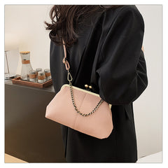 Pink Retro Women's Shell Handbag - European Style Clip Lock Closure PU Clutch/Shoulder Bag with Chain Strap