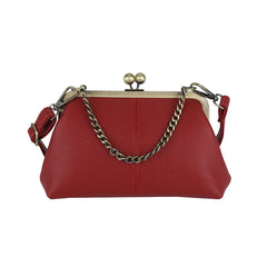 Red Retro Women's Shell Handbag - European Style Clip Lock Closure PU Clutch/Shoulder Bag with Chain Strap