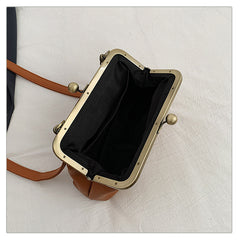 Brown Retro Women's Shell Handbag - European Style Clip Lock Closure PU Clutch/Shoulder Bag with Chain Strap