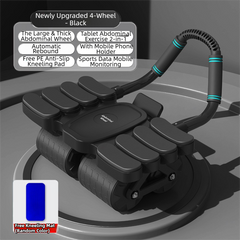 Black 4-Wheel Automatic Rebound Ab Roller with 8 Elbow Support - Core Trainer  for Home Abdominal Muscle Workout (Beginner-Friendly)