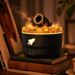 176 Black Simulation Turret Diffuser & Humidifier - Smart Timer Ultrasonic Mister with Volcano Lava Crack Shell and Colorful Light