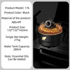 176 Black Simulation Turret Diffuser & Humidifier - Smart Timer Ultrasonic Mister with Volcano Lava Crack Shell and Colorful Light