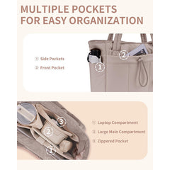 White Quilted Puffer Nylon Tote/Laptop Bag for Women with Internal Cup Holder and Front & Side Pockets - Multi-Pocket Travel Handbag Fit in 15.7" Laptop