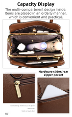 Brown Women's Premium Wear-Resistant Leather Shoulder Bag - Vintage Frame Kiss-Lock Handbag & Crossbody Satchel