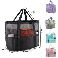 2-PCS Sky blue Mesh Beach Tote Bag – Large Capacity Swim Gear Organizer with Multiple Pockets for Shoes, Swimsuits, and Essentials