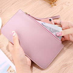 Red Women's Soft PU Leather Double-Layer Zip Wallet with Wrist Strap – Spacious Card, Cash and Phone Holder for Students and Everyday Use in Australia