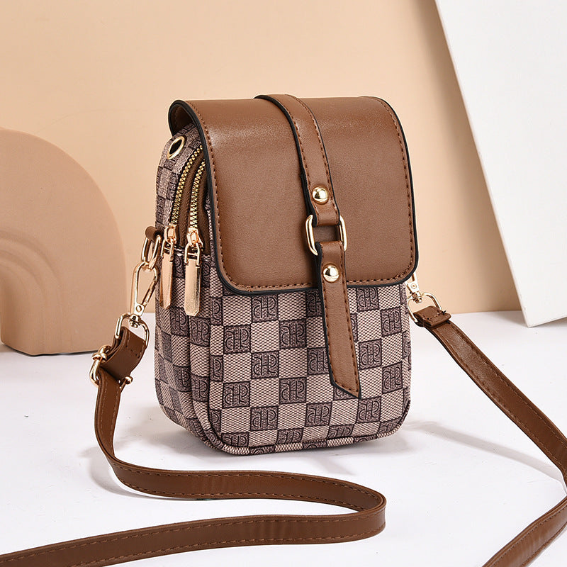 khaki Women's Mini Crossbody Phone Bag Compact PU Leather with Multiple Pockets and Headphone Port for Daily Travel Stylish Hands-Free Storage for Local Fashion