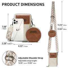 Women's Crossbody Phone Bag with Coin Pouch PU Leather Shoulder Purse Adjustable Wide Strap for Travel & Daily Use White & Brown