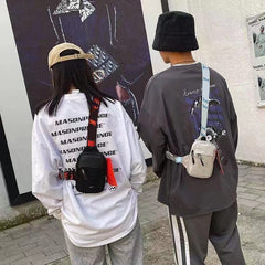Unisex Mini Nylon Crossbody Sling Bag Chest Pouch Adjustable Wide Strap Lightweight Grey for Travel Sports & Festivals