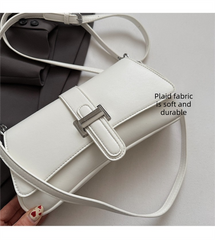 Womens Classic Baguette Shoulder Bag Soft PU Leather Underarm Purse with Adjustable Strap Crossbody Handbag Minimalist 90s Style White