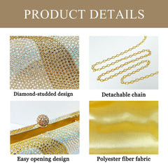 Luxury Black Crystal Evening Clutch Bag Gradient Rhinestone Hard Case Purse with Detachable Chain for Wedding Prom Cocktail Party Fits Smartphone