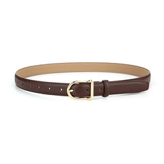 Women's Genuine Leather Thin Belt 2.3cm Width Minimalist Gold D-Shaped Buckle Casual Waist Strap for Jeans Dresses Coffee 105cm